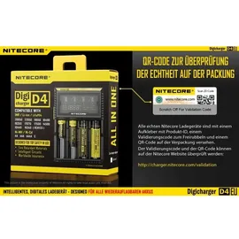 Nitecore Ladegerät Digicharger D4 EU mit Display für AAA, AA, C
