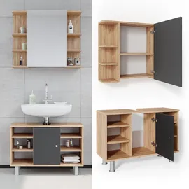 Vicco Badmöbel-Set Fynn, Goldkraft Eiche/Anthrazit 2 Teile, Unterschrank 80 cm