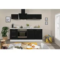 Respekta Premium Küchenzeile RP210WSCBO  (Breite: 210 cm, Schwarz, Mit Elektrogeräten)
