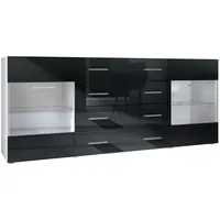 Vladon Sideboard, Schwarz Hochglanz, 166x72x35 cm, Wohnzimmer, Kommoden &