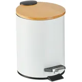 Relaxdays Mülleimer 3 l, Kosmetikeimer Absenkautomatik, Bambusdeckel, entnehmbarer Inneneimer, Treteimer, weiß
