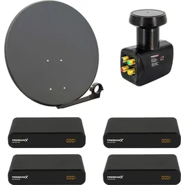 PremiumX 80cm anthrazit + Quad LNB + 4x Receiver