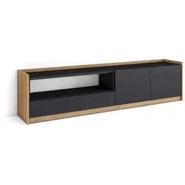 SKRAUT HOME Lowboard 207x50x37 cm Schwarz Eiche Holzwerkstoff