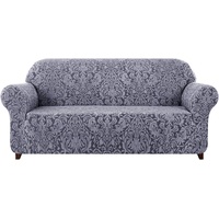subrtex Damast Sofabezug Stretch Sofahusse Couchbezug Sesselbezug Elastischer Blumenmuster rutschfest Stretchhusse Weich Stoff(2 Sitzer,Grau Muster)