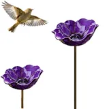 FOUTP Bunte Metall Blumenstecker mit Vogeltränke und Bienenstation Wetterfeste Gartenstecker Deko für Außen Garten Rasen und Blumenbeet (2PCS Lila)