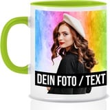 Fototasse selbst gestalten, Keramik - Personalisierte Tasse mit Foto und Text personalisiert mit eigenem Foto Motivtasse Geschenktasse Firmentasse, Hellgrün