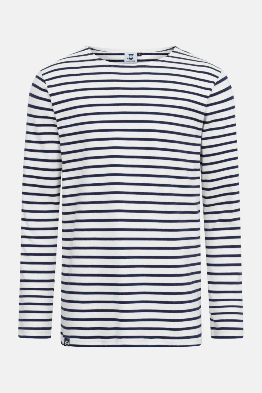 Hanseheld Streifenshirt Herren Natur-Marine Langarm Weiß Blau GOTS Organic