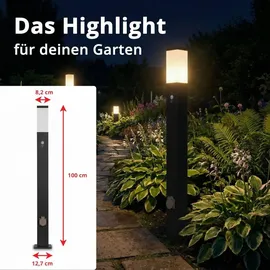 Grafner Wegeleuchte Aluminium 100 cm mit 2 Steckdosen und Bewegungsmelder schwarz anthrazit