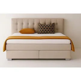 mebloland Boxspringbett VERONA 160 x 200 cm mit zwei 7-Zonen-Taschenfederkernmatratzen und gepolstertem Kopfteil. Farbe Beige - Beige