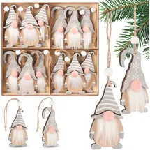 Brubaker Christbaumschmuck 12x Weihnachtsanhänger Wichtel - 8 cm Baumschmuck aus Holz - Gnom (12-tlg), Zwerge mit Bart und großer Nase - Holzanhänger Weihnachtsbaumschmuck grau