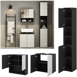 Vicco Badmöbel-Set Badezimmer-Möbel Bad-Schrank Edge Schwarz Weiß modern Badezimmerschrank Waschbeckenunterschrank Spiegelschrank Hochschrank Badezimmerkommode