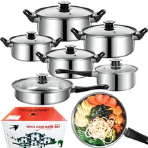 Retoo Topfset 12-teilig Kochtopf Set mit Glasdeckel Durchmesser 16 18 20 21.8 24cm Silber