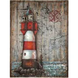 Gilde Gallery Bild - Kunstobjekt - Leuchtturm - handgefertigte Metallkunst auf Holz 100 x 75