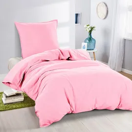 Wometo Bettwäsche Renforce Stone-Washed 155x220 & 80x80 100% Baumwolle - rosa OekoTex weich modern Used-Look Leinen-Optik