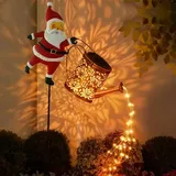 Solare Santa-Gießkanne-Laterne, Weihnachtsmann Solar-Wasserkocher-Lichter Garten Rasen Dekorative Beleuchtung, Solar Gießkanne Lichterkette Aussen, LED Außen Solarlampen Wasserdicht Gartendeko (Warm)