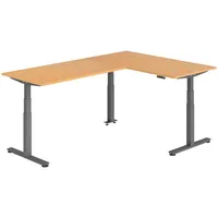 Bümö Eckschreibtisch, Buche, Graphit, Nachbildung,Buche, Rechteckig, 160x74x240 cm, FSC