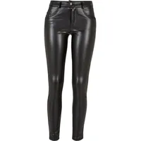 URBAN CLASSICS Ladies Mid Waist Synthetic Leather Pants in schwarz 32