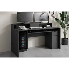 OTTO home Schreibtisch OTTO HOME "Peoria Computertisch mit Monitoraufsatz & Towerfach, viel Stauraum", graphit, graphit, graphit, B:160cm H:91cm T:70cm, Tische, Schreibtisch, Büroschreibtisch, Gamingtisch mit Schublade, modern, Breite 160 cm