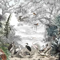 Glasbild BIRDS IN THE JUNGLE I - bunt - BHT 80x80x1.50 cm