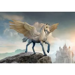 Fototapete PAPERMOON "PEGASUS-PFERDE TIERE PFERD SCHLOSS PALAST FANTASY DEKO", bunt, B:4,00m L:2,60m, Vlies, Tapeten