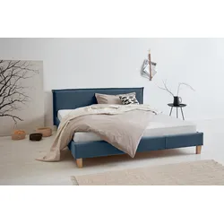 Polsterbett OTTO PRODUCTS "Heddi", blau, B:185cm H:82cm L:212cm, Bezug Struktur fein (100% recyceltes Polyester), Betten, Polsterbett Polsterbett ohne Bettkasten, in 5 Breiten: von 90cm-200cm, Biese am Kopfteil, Strukturstoff