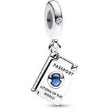 PANDORA Moments Aufklappbarer Reisepass Charm-Anhänger aus Sterling Silber mit blauem Cubic Zirkonia, Kompatibel Moments, 792680C01