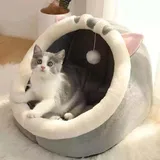 Voihamy Katzenhaus Für Den Innenbereich, Katzenhaus Höhle, Niedliches Cartoon Katzenbett, Katzenbett Für Indoor Katzen, Weiches Katzenloch Mit Hängenden Spielzeugen, Halbgeschlossenes Kätzchenbett