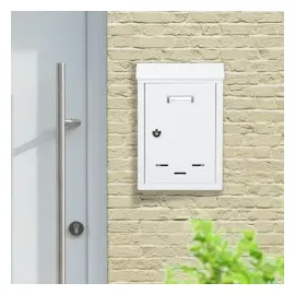 Relaxdays Briefkasten mit Namensschild aus Metall mit 2 Schlüsseln Postkasten schmal HxBxT: 30 5 x 21 x 7 cm weiß