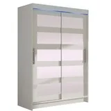 MIRJAN24 Kleiderschrank Miami IV (mit Spiegel, Kleiderstange, Schiebetüren, Einlegeboden) Schiebetürenschrank, Garderobenschrank weiß