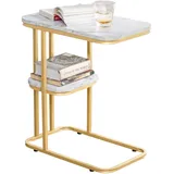 SoBuy FBT110-G Beistelltisch mit 2 Ablagen Sofatisch Kaffeetisch Laptoptisch Betttisch Pflegetisch mit goldenem Metallgestell BHT ca.: 50x58x30cm