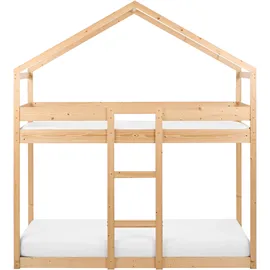 Beliani Hochbett Haus Labatut 90 x 200 cm Kiefer hellbraun
