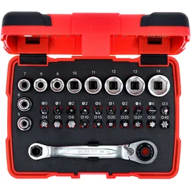 KS Tools 1/4'' + 11 mm Durchgangs-Steckschlüssel- und Bit-Satz, 31-tlg.