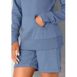 Bermudas BENCH. LOUNGEWEAR, Damen, Gr. 36/38, N-Gr, blau (jeans, meliert), Sweatware, Obermaterial: 60% Baumwolle, 40% Polyester, unifarben, meliert, Basic, Basic ca. Mitte Oberschenkel, Hosen, mit aufgeschlagenen Beinsäumen und seitlichen Taschen, Loungewear