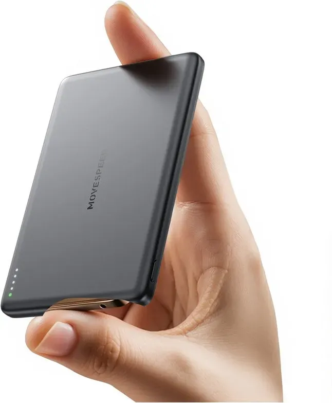 MOVESPEED powerbank, 5000 mAh, 15 W ausgangsleistung mit Typ-C- und magnetischem kabellosem Laden, ultraflaches Modell S05