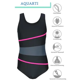 Aquarti Badeanzug Mädchen Badeanzug mit Ringerrücken Schwarz/Graphit/Amarant 158