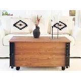 Uncle Joe ́s Couchtisch XL dunkel Truhentisch Truhe im Vintage Shabby chic Style aus Massiv-Holz in braun mit Stauraum und Deckel Holzkiste Beistelltisch Landhaus Wohnzimmertisch Holztisch nussbaum