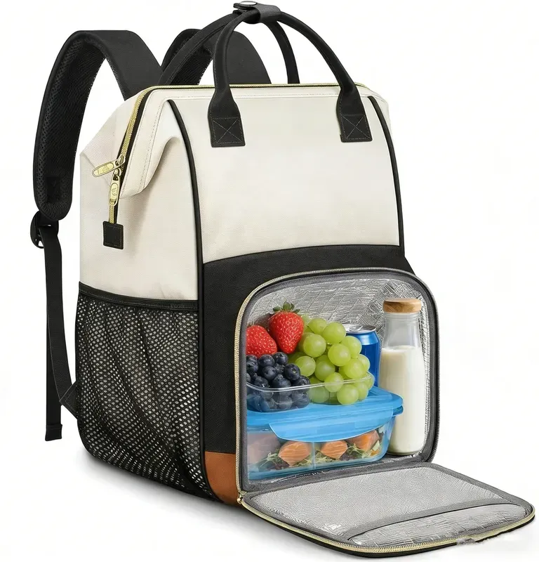 【Summer Cooler Bag】Isolierter Lunch-Rucksack für Damen, 15,6 Zoll Arbeits-Laptop-Rucksack mit USB-Ladeanschluss, wasserabweisender College-Computerrucksack, Meal-Prep-Lunchtasche, Geschenke für Krankenschwester, Lehrerin, Büro, Picknick