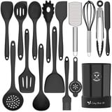 Silikon Küchenutensilien Set, 16-teiliges Silikon Kochutensilien von Deedro Hitzebeständiges Küchenwerkzeug Set mit Halter, Antihaftspatel Küchenhelfer zum Kochen & Backen, Schwarz