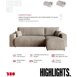 bromarkt Ecksofa, PUMI Schlaffunktion Bettkasten L-Form, 125x200 cm Beige - Beige