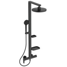 Ideal Standard Alu+ Duschsystem mit Brausearmatur, FirmaFlow-Kartusche, 2 Ablagen, Silk Black
