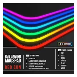 CSL RGB Gaming Mauspad, Gaming Mauspad - 800 x 300 mm XL Mousepad - LED Multi Color, Rote Sonne