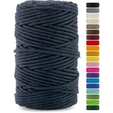 Netuno 1x Makramee-Garn Tintenblau 3 mm 100 m Baumwollkordel mit Baumwollkern Bastel-Garn Makramee Naturbaumwolle Baumwollgarn Bastelschnur Baumwollschnur Makramee farbig Macrame Cotton Cord