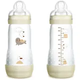 MAM Anti-Kolik-Flasche ab 4 Monaten, 320 ml, mit 3 Schnelligkeits-Saugern, aus Silikon, selbststerilisierend und leicht zu reinigen, MAM Easy-Start, Anti-Colic, matt-neutral, 1 Stück