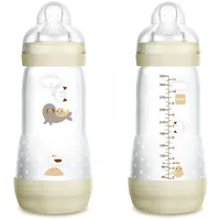 MAM Anti-Kolik-Flasche ab 4 Monaten, 320 ml, mit 3 Schnelligkeits-Saugern, aus Silikon, selbststerilisierend und leicht zu reinigen, MAM Easy-Start, Anti-Colic, matt-neutral, 1 Stück