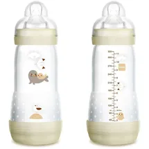 MAM Anti-Kolik-Flasche ab 4 Monaten, 320 ml, mit 3 Schnelligkeits-Saugern, aus Silikon, selbststerilisierend und leicht zu reinigen, MAM Easy-Start, Anti-Colic, matt-neutral, 1 Stück