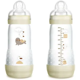 MAM Anti-Kolik-Flasche ab 4 Monaten, 320 ml, mit 3 Schnelligkeits-Saugern, aus Silikon, selbststerilisierend und leicht zu reinigen, MAM Easy-Start, Anti-Colic, matt-neutral, 1 Stück