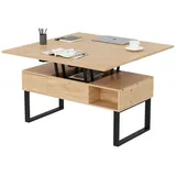 VOWNER Couchtisch 3-in-1-Multifunktions-Wohnzimmertisch, Höhenverstellbar, 1 Schublade + offene Ablagefächer + verstecktes Fach beige