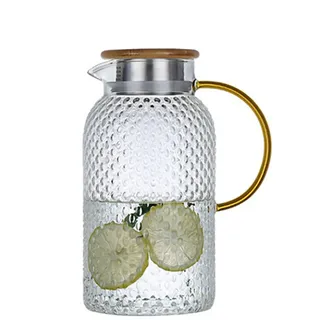Glaskaraffe Wasserkaraffe Karaffe Krug mit Deckel und Auslauf Eistee Krug Saft Krug Wasser Karaffen Glaskrug Wasserkrug für hausgemachte Getränke, Eistee, Milch, Kaffee, Wein (1500ml)