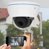 Wetterfeste WLAN-Dome-Kamera (1080p): 110° Bildwinkel, IP55-Aussenschutz. App-Live-View für Smartphone, Wand- & Deckeninstallation