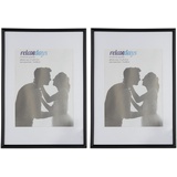 Relaxdays Bilderrahmen 2er Set, Din A4, Passepartout 15x20 cm, Glasscheibe, Fotorahmen zum Stellen & Hinhängen, schwarz